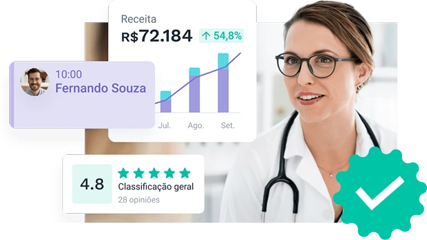 Mulher mostrando gráficos de resultados